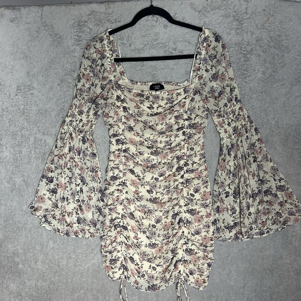 VICI Bell Bottom Style Long Sleeve Floral Dress Size Small Womans Boho Hippie